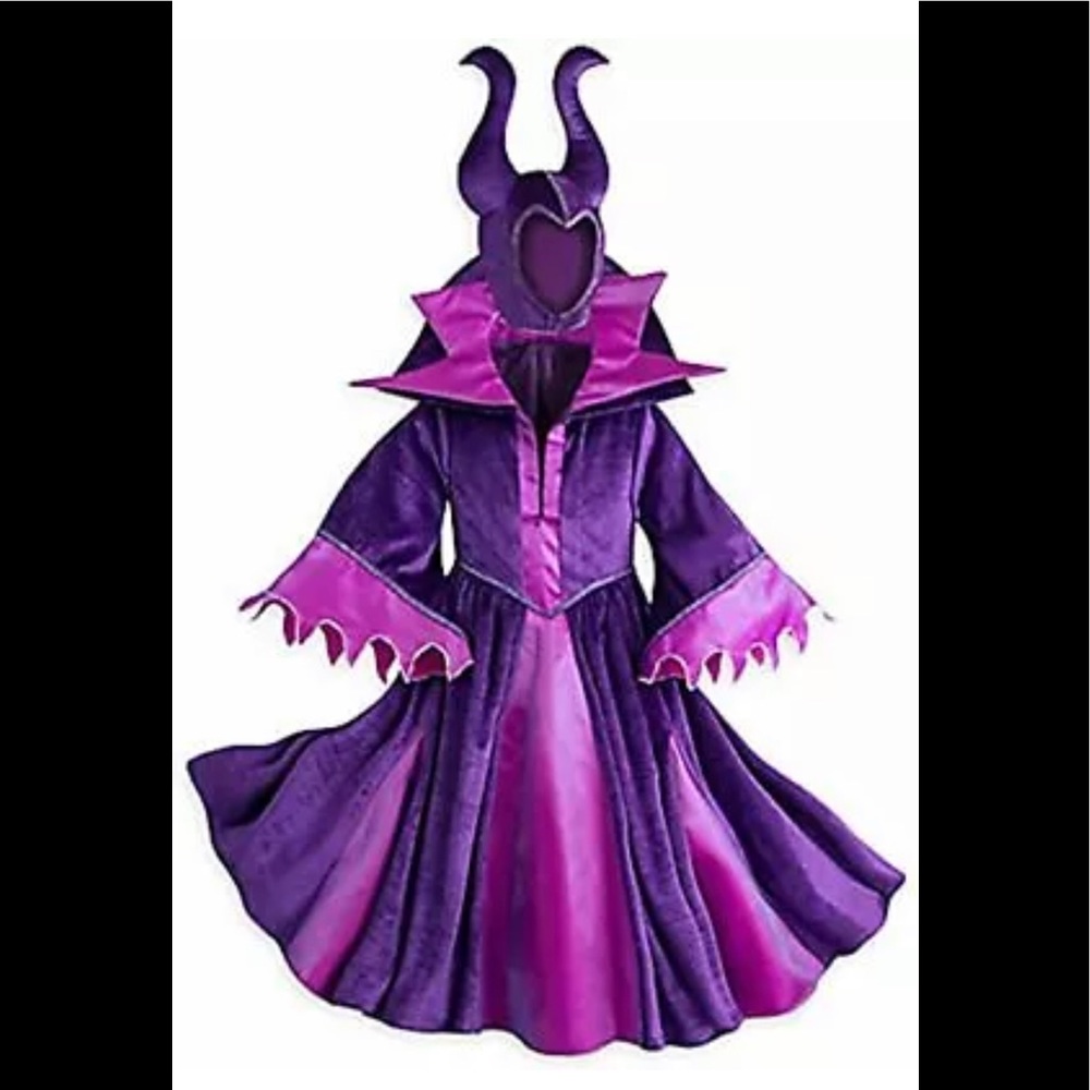 NWOT DISNEY STORE Maleficent COSTUME Girls Descendants WITH HEADPIECE 9/10